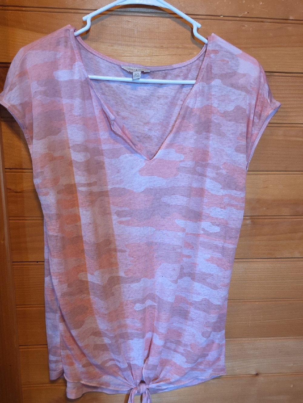 Lucky Brand Pink Camo Tie-Front V-Neck Tank